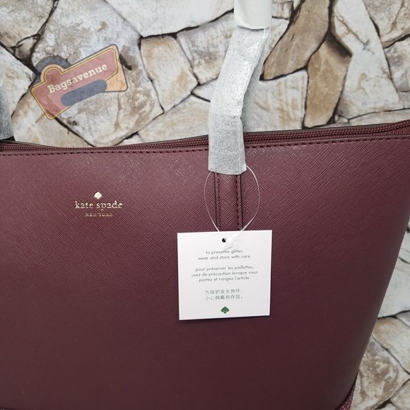 #bagsavenue Penny Greta Court Cherrywood Glitter Maroon Glitter Tote Kate Spade - Picture 8 of 14